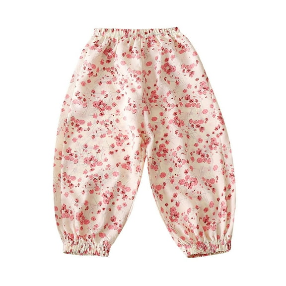 Agkizg Girls Homewear Pants,Girls Jogger Pajama Sleep Pants,Summer Children's Mosquito Repellent Pants with Flower Print Elastic Waistband Lantern Pants Loose and Casual Versatile Pants