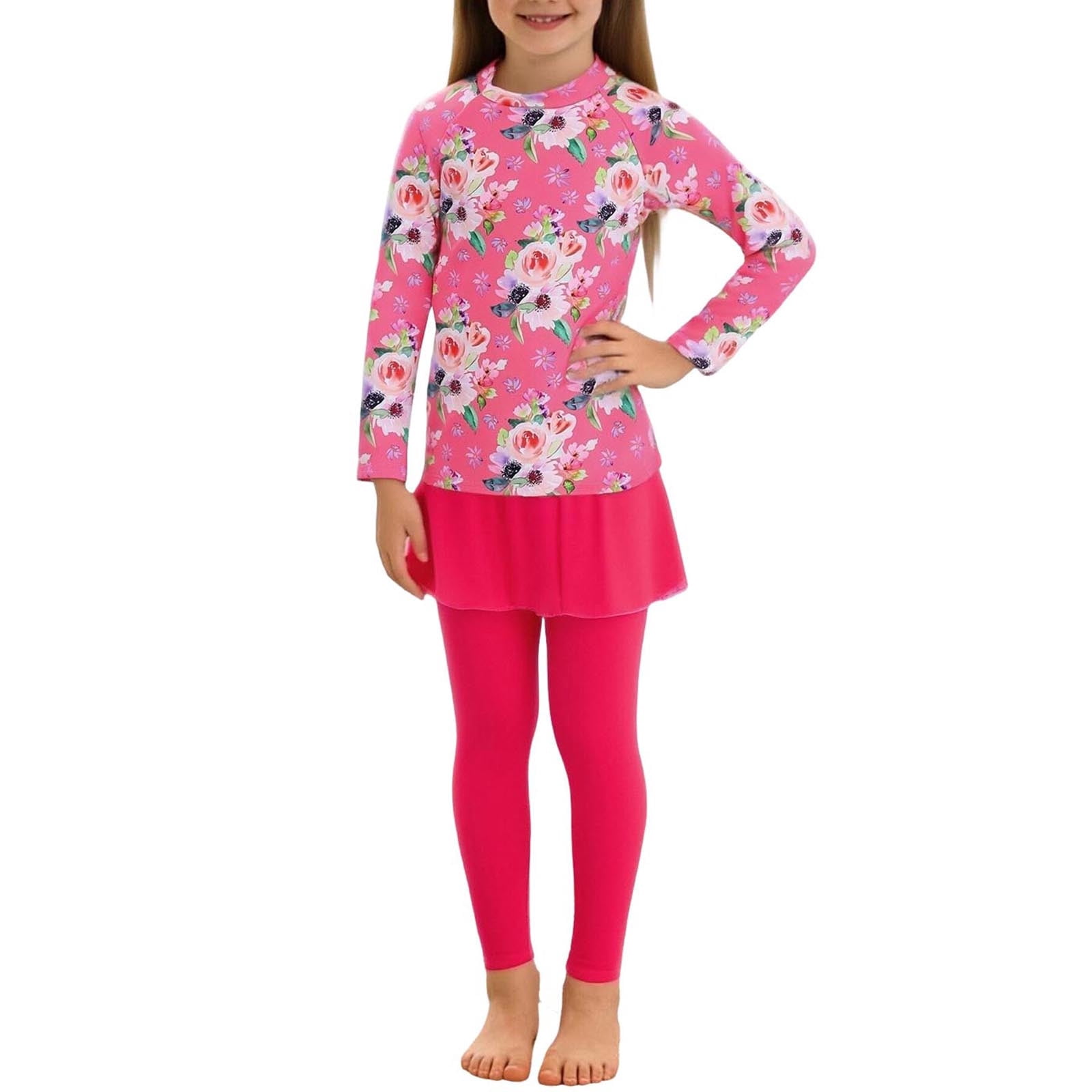 Agkizg Girls Long Sleeve Rashes Guard Set Sun Protection Swim Shirts ...