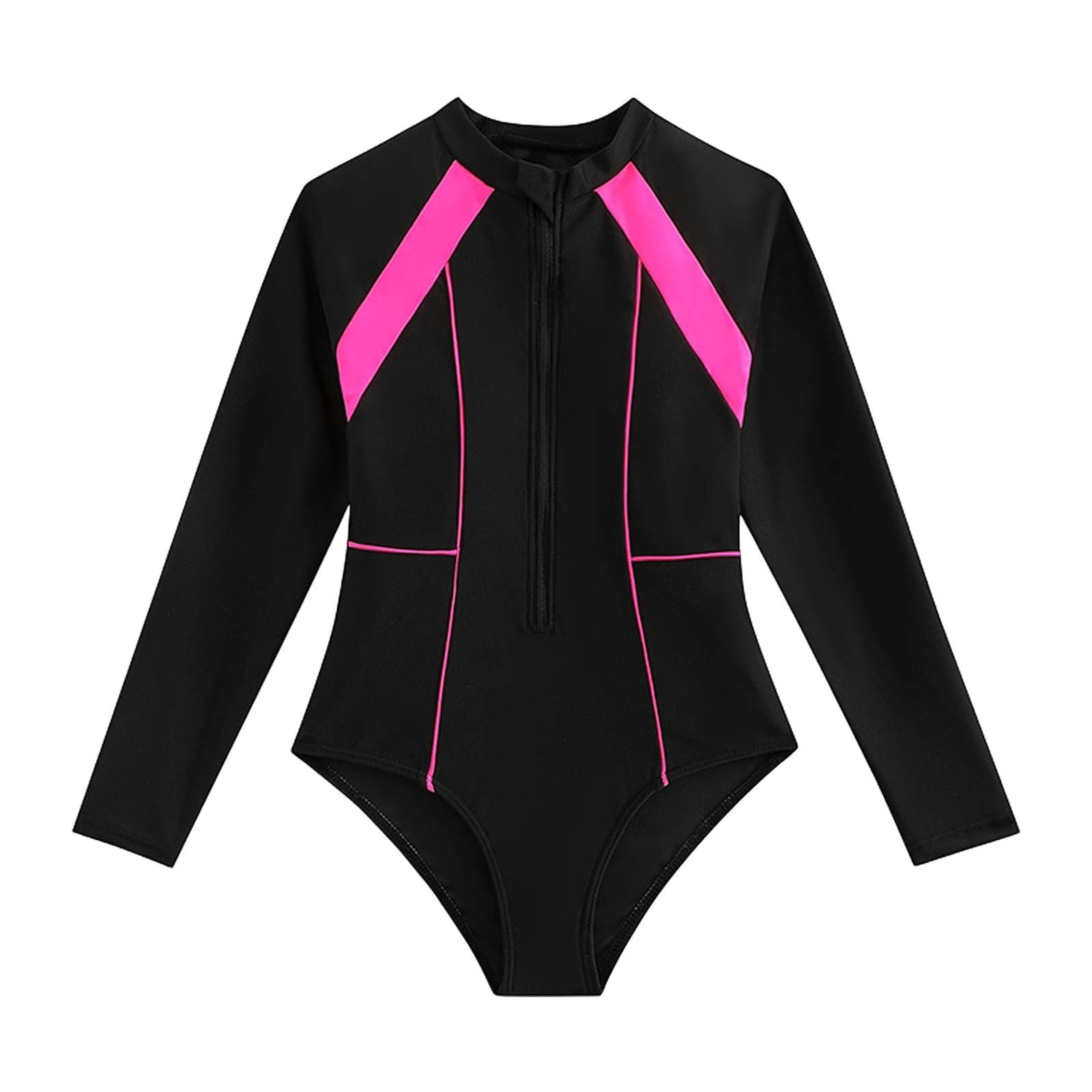 Agkizg Girls One-Piece Rashes Guard Swimsuit Color Blocked Long Sleeve ...
