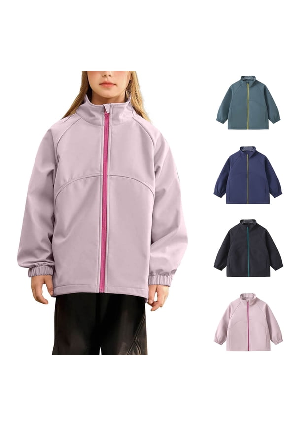 Girls Outdoor Softshell Jacket Waterproof Windproof Solid Color Hiking Sport Top