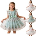thumbnail image 1 of Agkizg Girls Party Dress Floral Embroidered Ruffle Sleeve Mesh Bow Princess Gown Comfortable Fitting Dress,Sizes 4-5 Years, 1 of 6