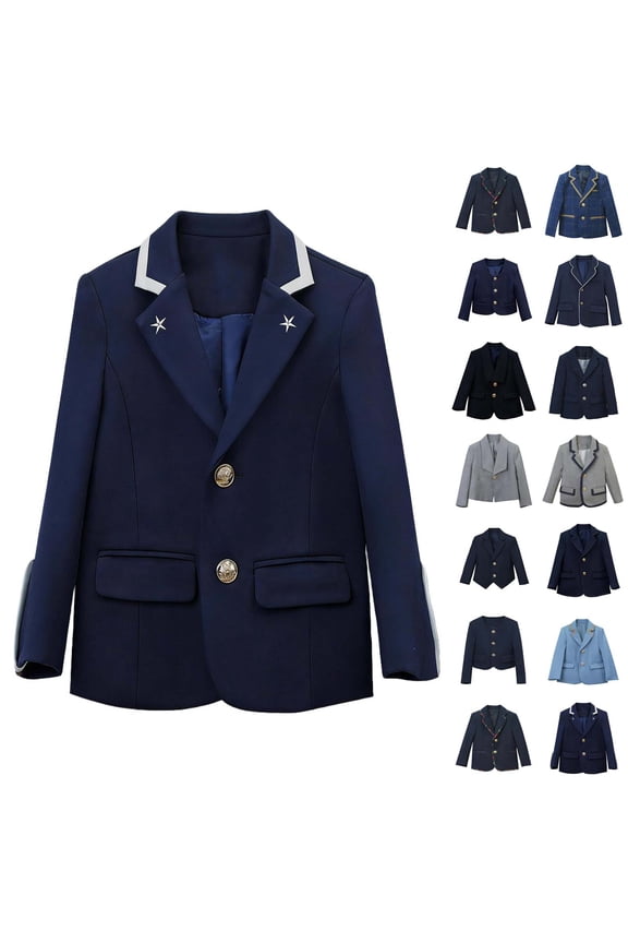 Girls Plaid Blazer Lapel School Uniform Coat Button Front with Pockets