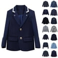 thumbnail image 1 of Agkizg Girls Round Neck Blazer Solid Color School Uniform Coat Button Front with Pockets, 1 of 5