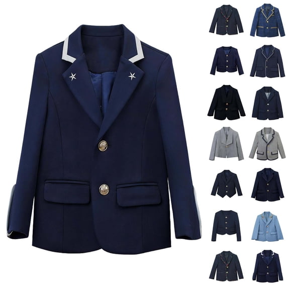 Agkizg Girls Round Neck Blazer Solid Color School Uniform Coat Button Front with Pockets