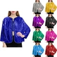 thumbnail image 1 of Agkizg Girls Sequin Sparkly Jacket Long Sleeve Open Front Performance Dance Solid Color Top, 1 of 5