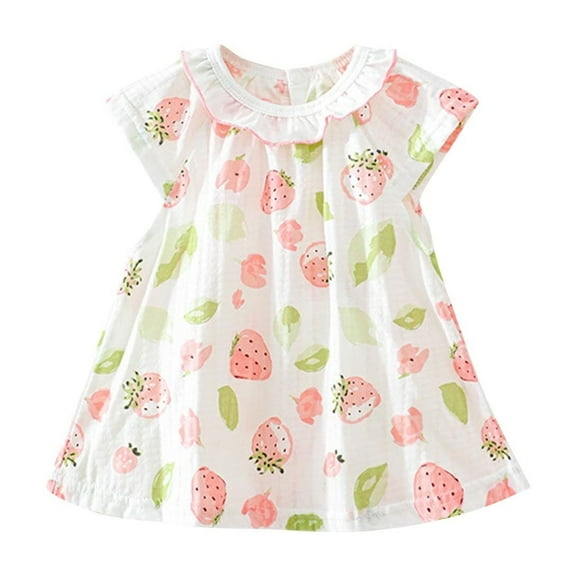 Agkizg Girls Short Sleeve Dresses Crewneck Flower Print Casual A Line Flower Girl Sundress Dresses