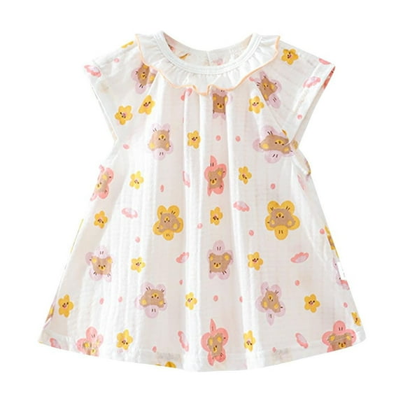 Agkizg Girls Short Sleeve Dresses Crewneck Flower Print Casual A Line Flower Girl Sundress Dresses