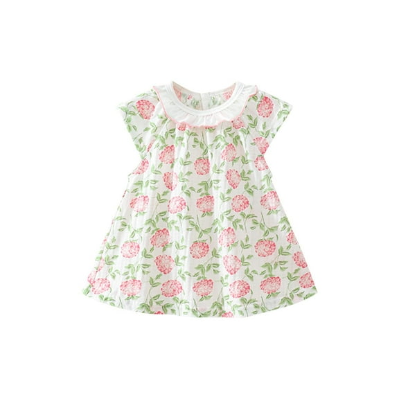 Agkizg Girls Short Sleeve Dresses Crewneck Flower Print Casual A Line Flower Girl Sundress Dresses