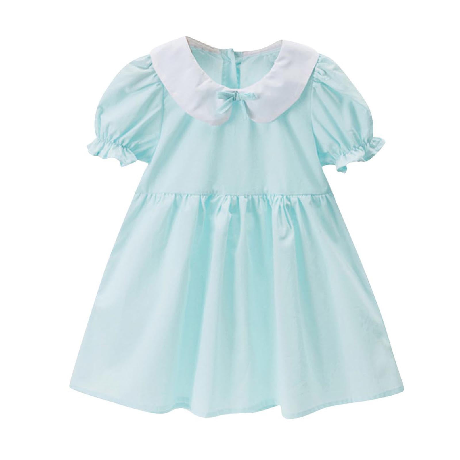 Agkizg Girls Short Sleeve Dresses Crewneck Solid Color Casual A Line ...