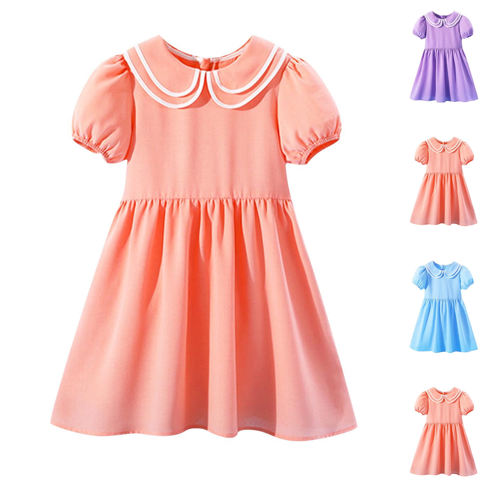 Agkizg Girls Short Sleeve Dresses Crewneck Solid Color Casual A Line ...