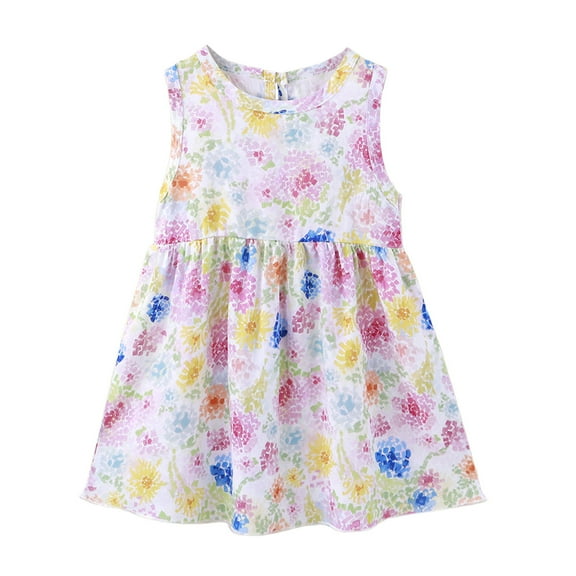 Agkizg Girls Sleeveless Tank Dresses Crewneck Floral Print Casual A Line Flower Girl Sundress Dresses