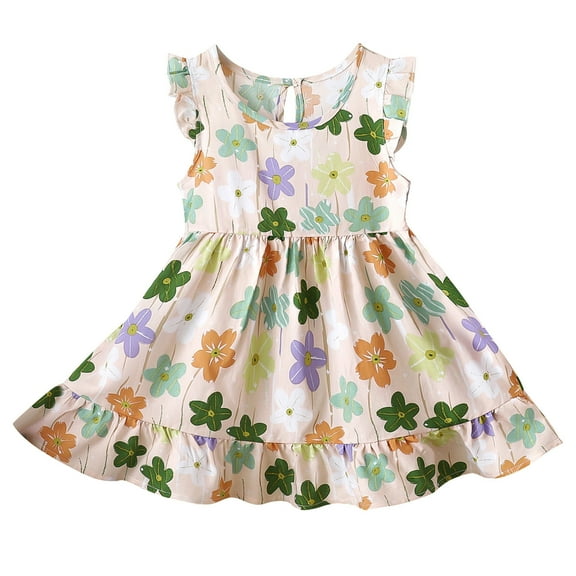 Agkizg Girls Sleeveless Tank Dresses Crewneck Floral Print Casual A Line Flower Girl Sundress Dresses