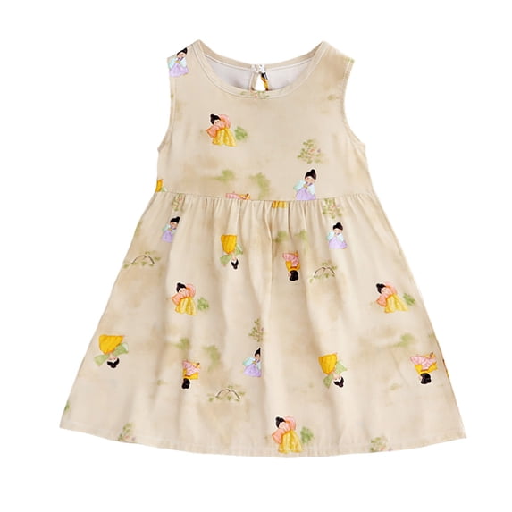 Agkizg Girls Sleeveless Tank Dresses Crewneck Floral Print Casual A Line Flower Girl Sundress Dresses