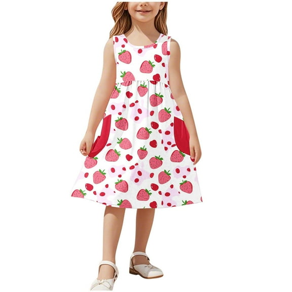 Agkizg Girls Sleeveless Tank Dresses Crewneck Floral Print Casual A Line Flower Girl Sundress Dresses