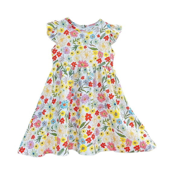 Agkizg Girls Sleeveless Tank Dresses Crewneck Flower Print Casual A Line Flower Girl Sundress Dresses