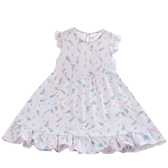 Agkizg Girls Sleeveless Tank Dresses Crewneck Flower Print Casual A Line Flower Girl Sundress Dresses