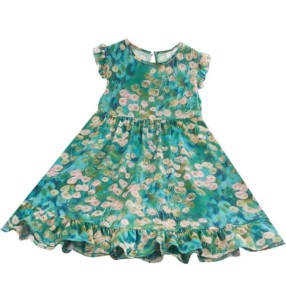 Agkizg Girls Sleeveless Tank Dresses Crewneck Flower Print Casual A Line Flower Girl Sundress Dresses