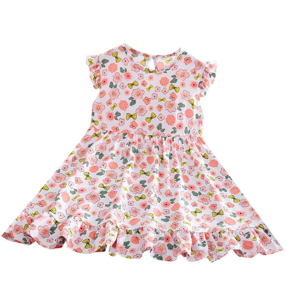 Agkizg Girls Sleeveless Tank Dresses Crewneck Flower Print Casual A Line Flower Girl Sundress Dresses