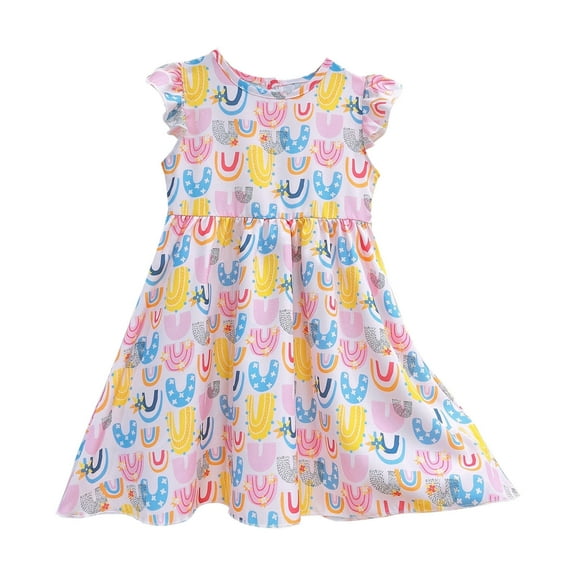 Agkizg Girls Sleeveless Tank Dresses Crewneck Flower Print Casual A Line Flower Girl Sundress Dresses