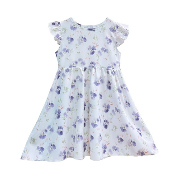 Agkizg Girls Sleeveless Tank Dresses Crewneck Flower Print Casual A Line Flower Girl Sundress Dresses