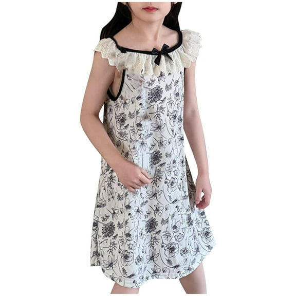 Agkizg Girls Sleeveless Tank Dresses Crewneck Flower Print Casual A Line Flower Girl Sundress Dresses