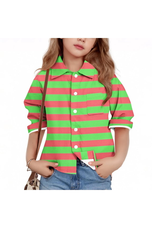 Girls Striped Shirts,Toddler Girls Fall Clothing,Kids Long Sleeve Shirts Striped Print Lapel Casual Shirts Versatile Fall and Winter Outerwear