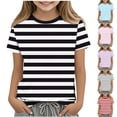 thumbnail image 1 of Agkizg Girls Striped T-Shirts Short Sleeve Crewneck Casual Basic Tee for Kids Colorful Printed Summer Top, Sizes 5-6 Years, 1 of 6