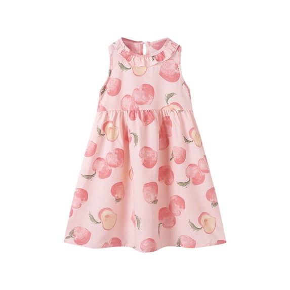 Agkizg Girls Summer Dress Cottons Floral Print Ruffle Sleeve Round Neck A-line Princess Dress Comfortable Fitting Dress,Sizes 7-8 Years