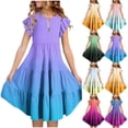 thumbnail image 1 of Agkizg Girls Summer Dress Gradient Short Sleeve Ruffle Round Neck Tiered A-line Cake Dress Comfortable Fitting Dress,Sizes 4-5 Years, 1 of 6