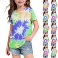 thumbnail image 1 of Agkizg Girls Ties Dyed T-Shirt Short Sleeve Casual Crewneck Summer Top for Kids Cute Colorful Tee, Sizes 9-10 Years, 1 of 6