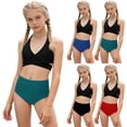 thumbnail image 1 of Agkizg Girls Two Piece Bikini Swimsuit Set Solid Color Ruffle Detail Swimwear for Kids Youth Teens Beach Pool Swimming Bathing Suits, 1 of 4