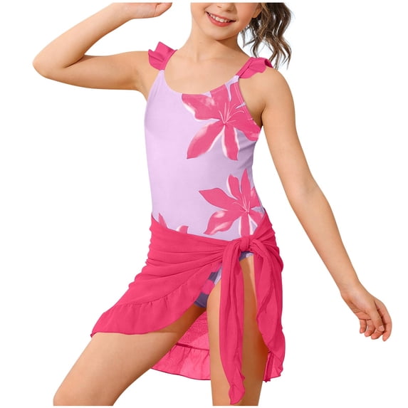 Agkizg Girls Two Piece Swimsuit Set Print with Chest Pad Adjustable Strap Surf Swim Dress for Kids