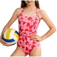 thumbnail image 1 of Agkizg Girls Two Piece Swimsuit Set with Chest Pad Mesh Detail Print Swimwear for Kids Youth Teens Beach Swimming, 1 of 4