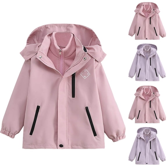 Agkizg Girls Waterproof Jacket with Removable Lining Hooded 3-in-1 Winter Coat