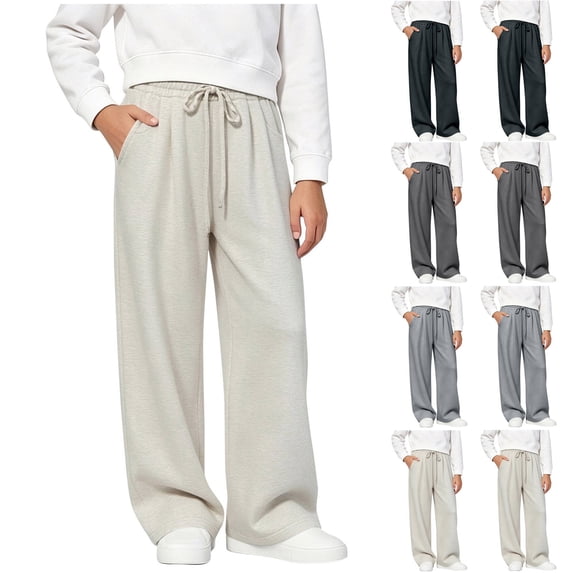 Agkizg Girls Wide Leg Sweatpants Solid Draped Casual Pants with Pockets for School, Sizes 5-6 Years