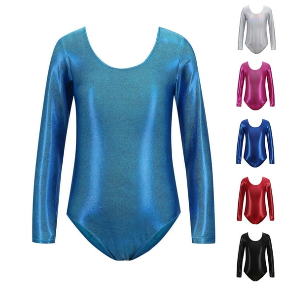 Agkizg Kid Girls Gymnastic Leotard Long Sleeve Color Gradient Sparkly Ballet Dance One Piece Outfit, Sizes 2-7 Years