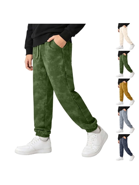 Kids Batik Jogger Pants with Pockets Elastic Waist Cuffed Casual for Boys Girls, Sizes 7-8 Years