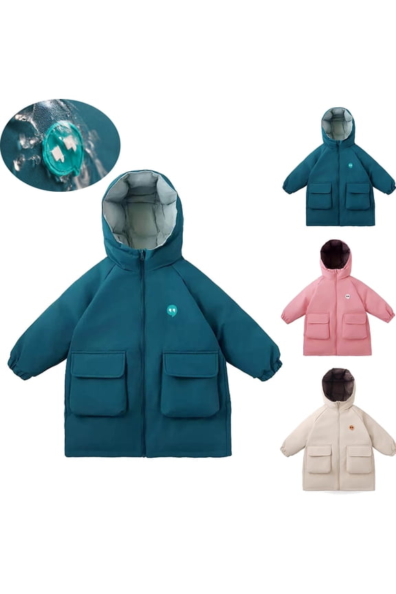 Kids Boys Girls Reversible Mid Length Hooded Ski Jacket Thick Waterproof Windproof Winter Coat with Pockets Solid Color Outdoor Outerwear
