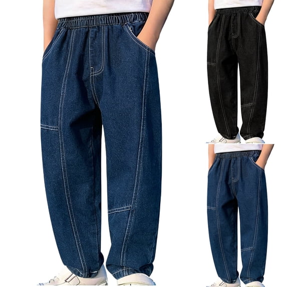 Agkizg Kids Boys Wide Straight Jeans Loose Fitting Denim Pants for Summer Casual, Sizes 3-4 Years