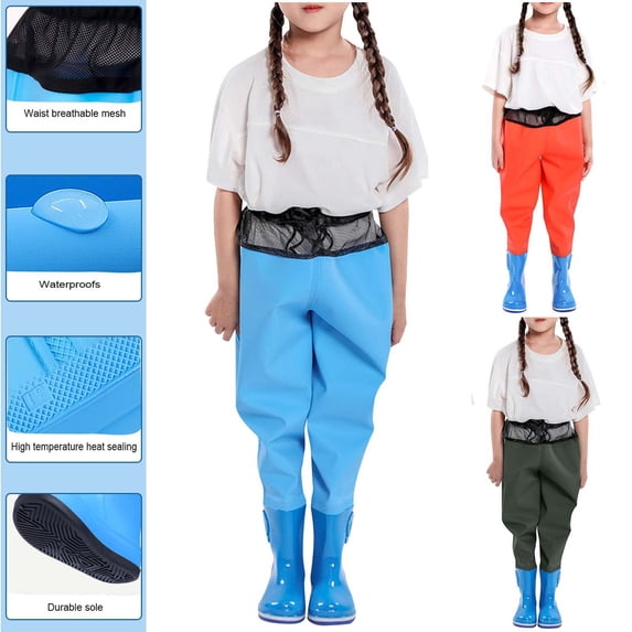 Agkizg Kids Chest Waders Waterproof Fishings Bib Overalls with Boots for Boys Girls, Crabbing Clamming Hunting Wading Gear, Sizes 6-7 Years