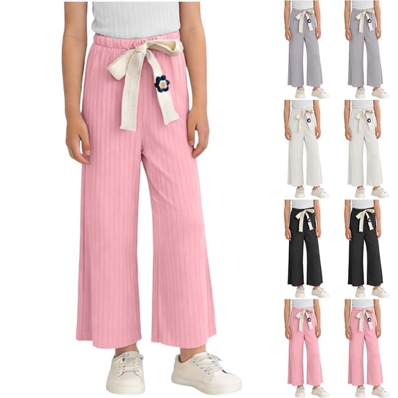 Agkizg Kids Girls Floral Print Pants Lightweight Elastic Waist Trousers for Summer, Sizes 4-5 Years