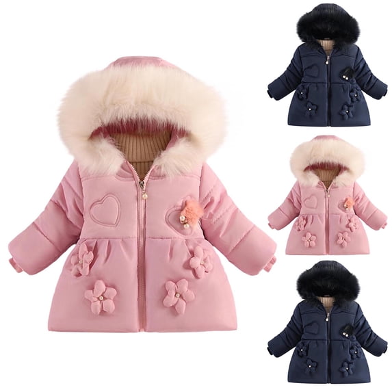 Agkizg Kids Girls Hooded Puffer Coat Zip Up Thick Winter Jacket with Pockets Solid Color Warm Casual Outerwear