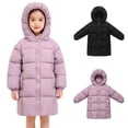 thumbnail image 1 of Agkizg Kids Girls Mid Length Hooded Puffer Coat Thick Windproof Winter Jacket with Pockets Solid Color Warm Outerwear, 1 of 6