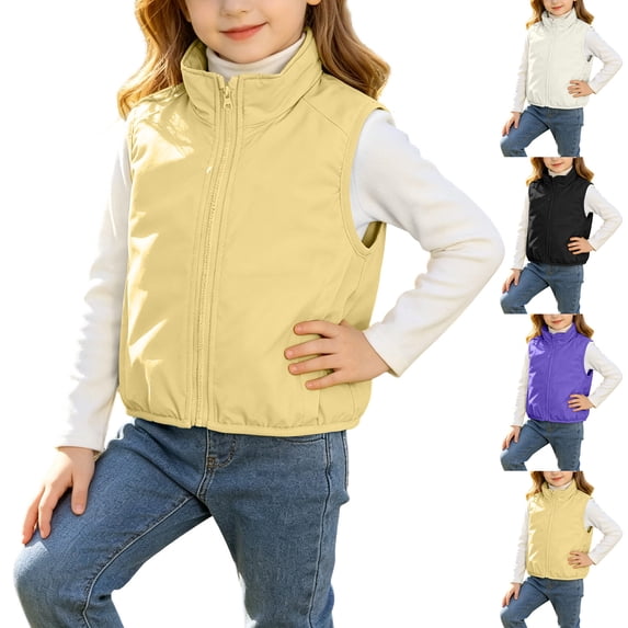 Agkizg Kids Girls Thick Warm Vests Sleeveless Winter Puffer Jacket with Pockets Solid Color Cute Casual Outerwear