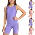 thumbnail image 1 of Agkizg Kids One-Piece Swimsuit Print Sleeveless Rashes Guard Crew Neck Tank Style with Boyshort, 1 of 4