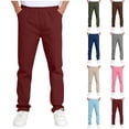 thumbnail image 1 of Agkizg Kids Boys Straight Leg Chino Pants, Elastic Waist Casual School Uniform Trousers with Pockets, Lightweight Pants for Daily Wear, 1 of 6