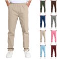 thumbnail image 1 of Agkizg Kids Boys Straight Leg Chino Pants, Elastic Waist Casual School Uniform Trousers with Pockets, Lightweight Pants for Daily Wear, 1 of 6