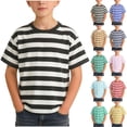 thumbnail image 1 of Agkizg Kids Striped T-Shirt Short Sleeve Crewneck Top for Boys Casual Summer Outerwear Tee, Sizes 3-4 Years, 1 of 6