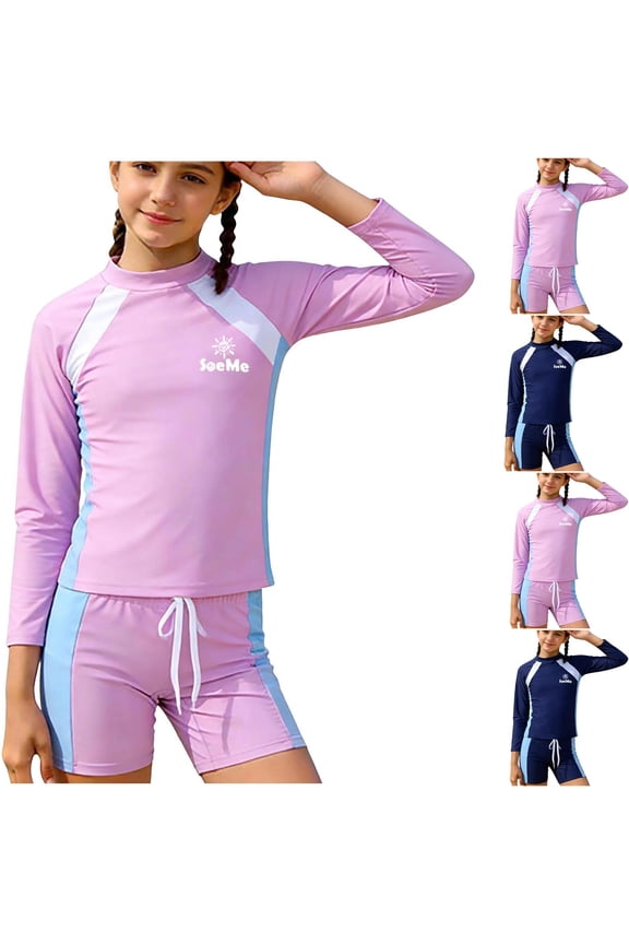 Kids Two Piece Swimsuit Set Rashes Guard Long Sleeve Shirt and Shorts Conservative Swimwear for Boys Girls Beach Surfing