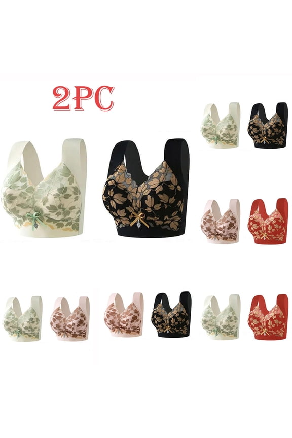 Lace Cami Leaf Embroidered Racerback Seamless Bandeau Layering Bra Top,2-Pack (Women's or Women's Plus)